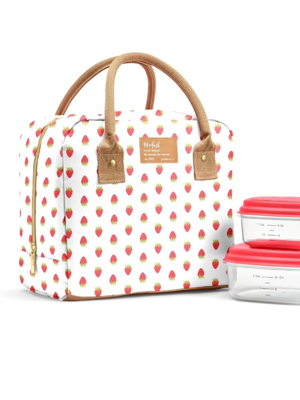Fit & Fresh Strawberry Print Lunch Tote - White & Red